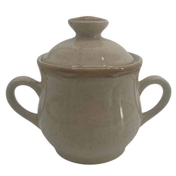 Vintage Crown Manor Stoneware Floral Garden Sugar Bowl Japan Made Flaw - Picture 1 of 5